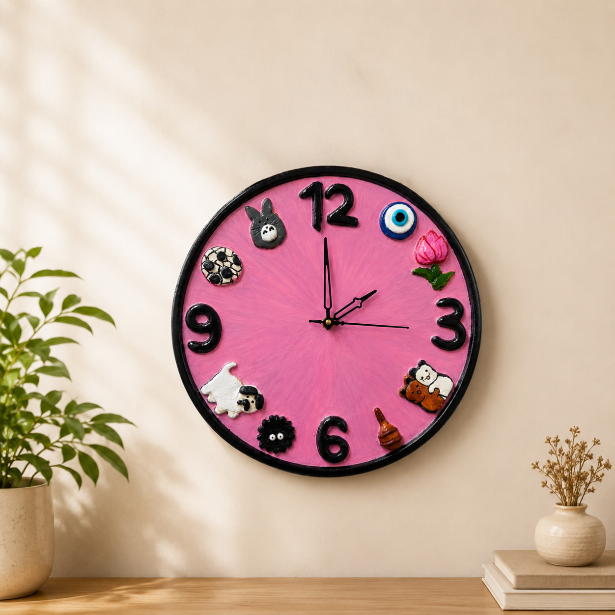 12 Inch Handmade Pink Cartoon Theme Wall Clock